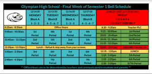 Final week semester schedule